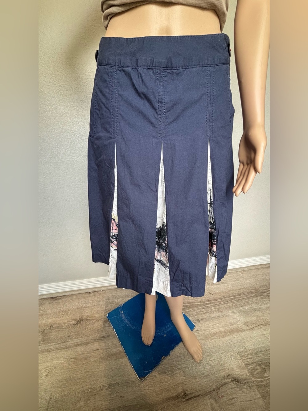 Merona Navy Midi Skirt with Printed Panel Slits